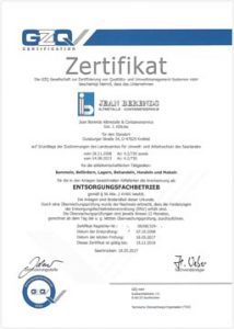 Jean Berends - Altmteall und Neumetalle Ankauf und Recycling sowie Containerdienst für alle Containerarten in Krefeld und NRW - Zertifizierung